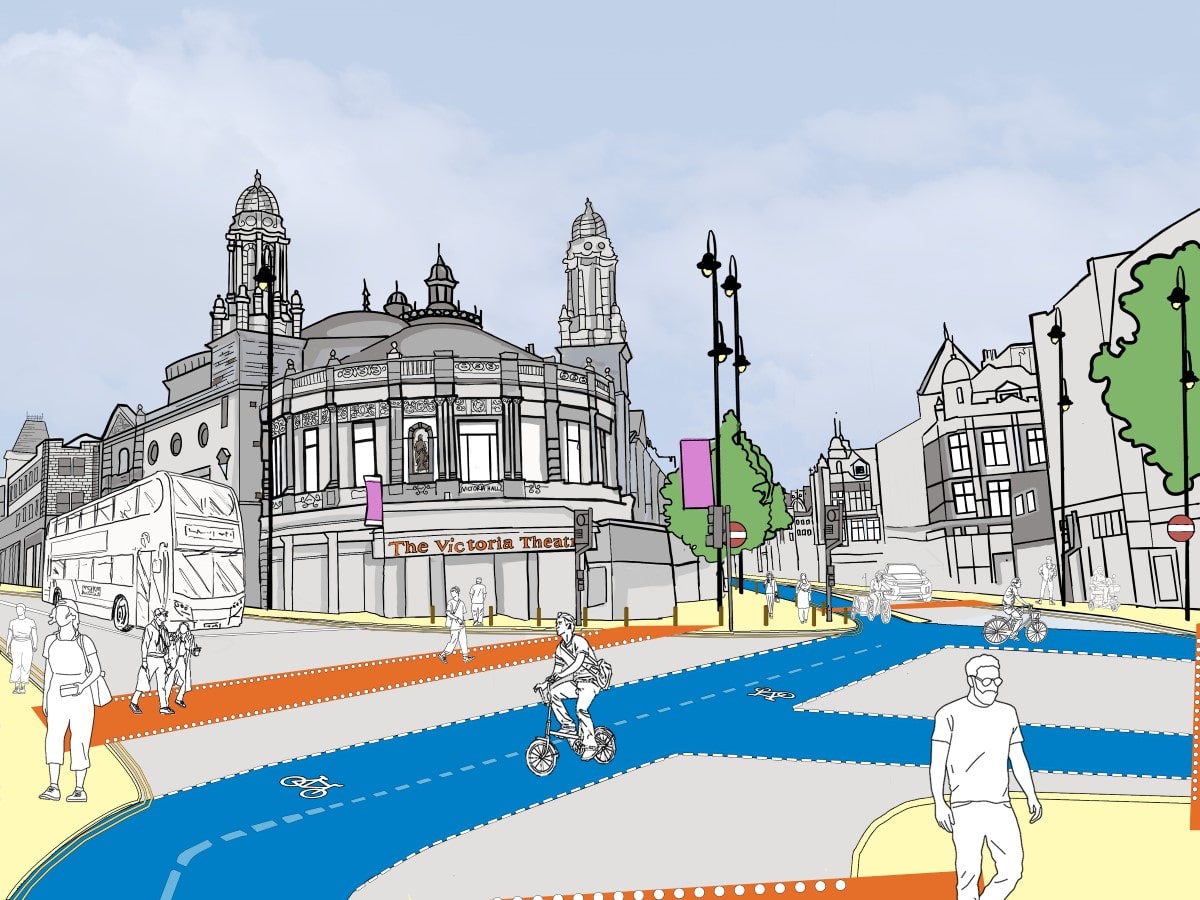 Cycle routes and crossings allow safe travel in the area around The Victoria Theatre.